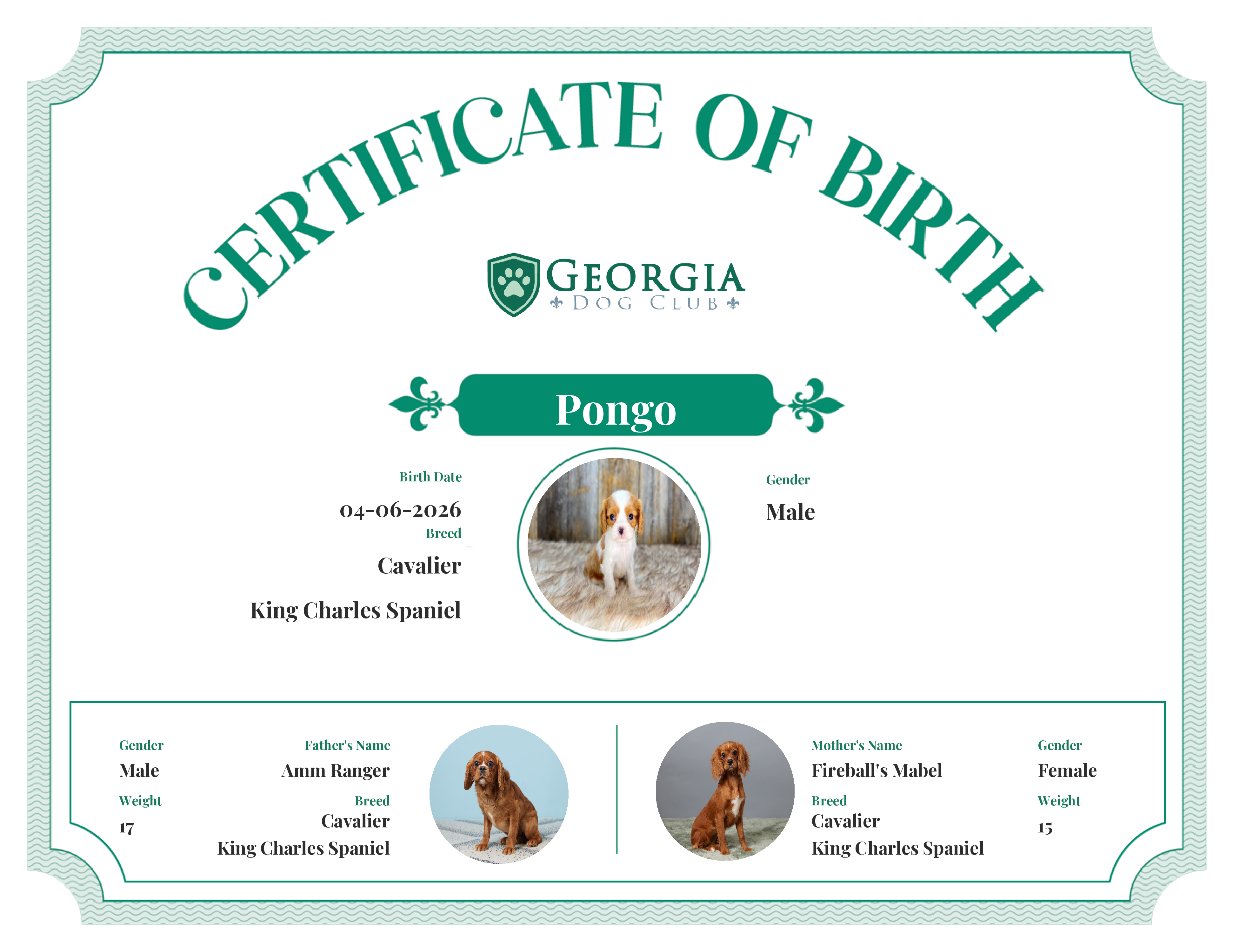 Pongo's Birth Certificate