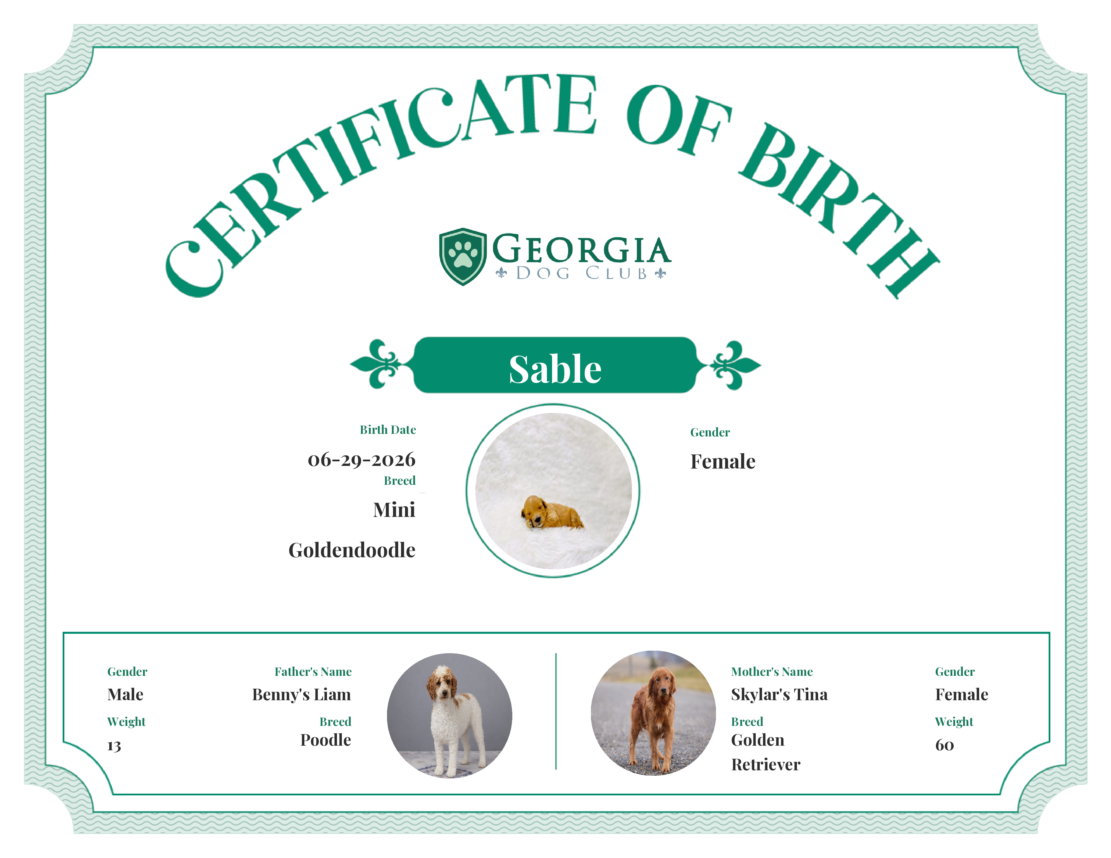 Sable's Birth Certificate